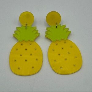 Pineapple Statement Earrings Acrylic Yellow Green Fruit Dangle 3”